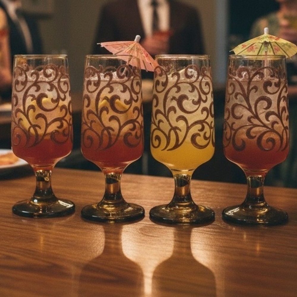 Libbey Prado Tawny Brown Juice Glasses, Set of 4, Vintage‎ Footed Stemware